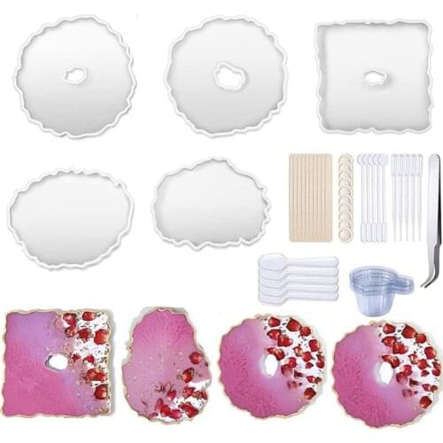 56 Pcs Agate Tray Silicone Mould Crystal Epoxy Resin Mold Set for DIY Crafts Jewelry Plate Rolling Tray Coaster Soap Dish Making