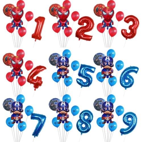 7pcs Number 1-9 years old birthday Spider-man Helium Balloon Spiderman Superhero Avengers Birthday Party Balloons Decorations