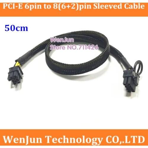 20PCS black Sleeved 50cm PSU Power Supply Cables PCI e Molex 6pin to PCI-e 8pin 6+2pin PCI Express Internal Cable