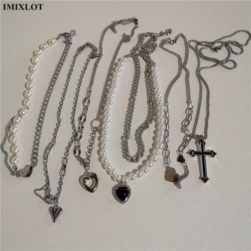 Goth Harajuku Black Heart Cross Pendant Chain Choker Necklace For Men Women Couple Kpop Punk Street Hip Hop Jewelry Accessories