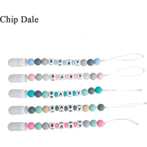 Chip Dale Custom Baby Personalize Name pacifier Clip Chain Silicone Beads Soother Chain Chew Baby Teether Toy Nipple Holder