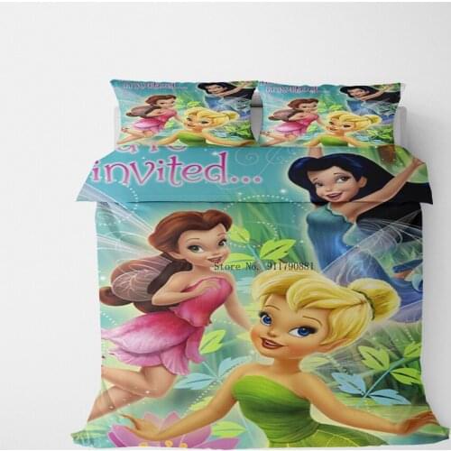 Home Textile Disney Animation Lovely Flower Fairy Pattern Bedding Down Quilt Covers and Pillowcases Children Bedroom Decoration