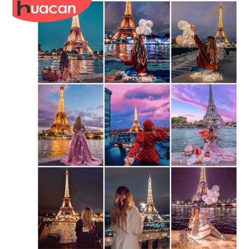 HUACAN Paint By Numbers Girl Drawing On Canvas Paintng HandPainted For Adults Picture Tower Scenery Kits Home Decor DIY Gift