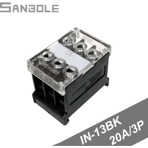 IN-13BK Guide Connection DIN rail mounted Terminal Block Dual Row Seat Connector with Plate sscrews 20A 3P (20PCS)