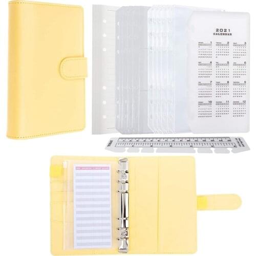 PU Leather Notebook Organizer Sets 6-Ring Binder Cover 40 Sheets A6 Filler Paper for Your Passport Tickets Cards Etc