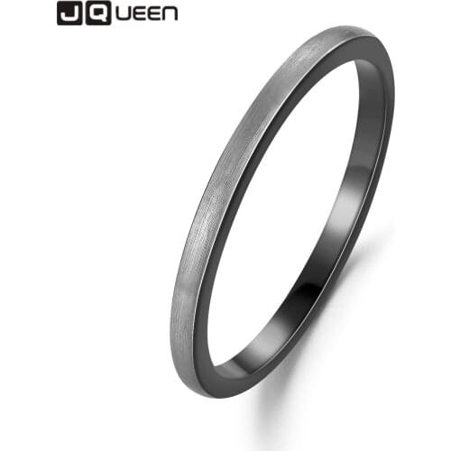 JQUEEN 2mm Wide Inner Ring Electric Black Outer Ring Pulling Wire Tungsten Carbide Wedding Bands for Women