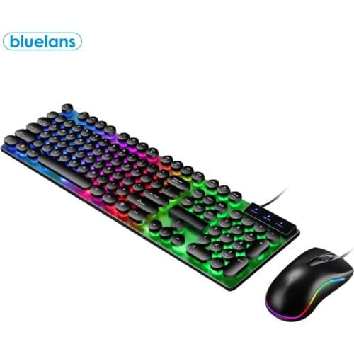 D290 Wired Keyboard And Mouse Set, Led Punk Keycap Suspended Backlight 104-Key Analog Mechanical Keyboard And Mouse For PC