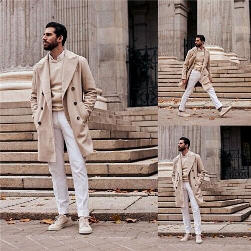 Cream White Warm Mens Long Coat Suits High Quality Men Tuxedos Men Prom Dinner Blazer Suit Only One Jacket