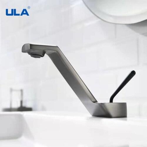 ULA Brass Faucet Bathroom Sink Faucets Hot Cold Water Mixer Sink Tap Crane Deck Mounted Single Hole Bath Tap Chrome Finished