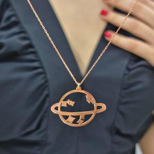 Laser Cutting Minimalist Planet Necklace, 30th Birthday Gift for Women, Necklace Charms