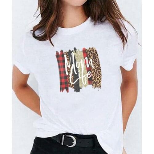 Summer Tee Shirt Femme Harajuku Shirt Fashion Mama Leopard Plaid Print T Shirt Women Tops Mothers Daycasual Camiseta Mujer