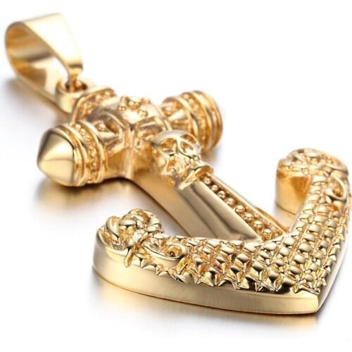 Hot punk jewelry new gold skull titanium steel anchor pendant