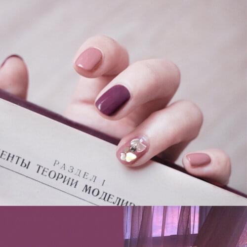 Ins cream light and dark purple hit pure color with shell decoration 3d fake nails bride full nail tips 24pcs cute false nails