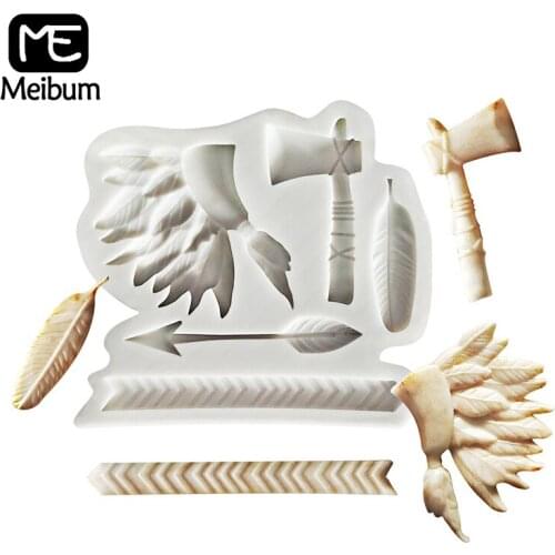 Meibum Stone Axe Fondant Cake Mould Feather Headdress Silicone Mold Resin Molds Sugar Craft Decorating Tools Baking Accessories