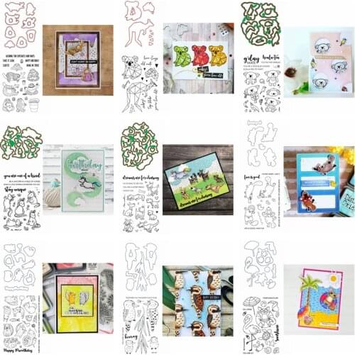 Metal Cutting Dies Sloth Flamingo Raccoon Kangaroo Match Clear Stamps Set Birds Dogs Cute Animals DIY Scrapbooking Craft 2020