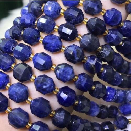 Natural blue sodalite 7*8mm lantern shape faceted sharp energy column loose beads DIY bracelet necklace design jewelry