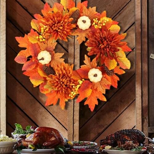 2021 New Artificial Maple Leaves Wreath Thanksgiving Wreath Fake Autumn Leaf Halloween Wedding Party Events Door Decoration