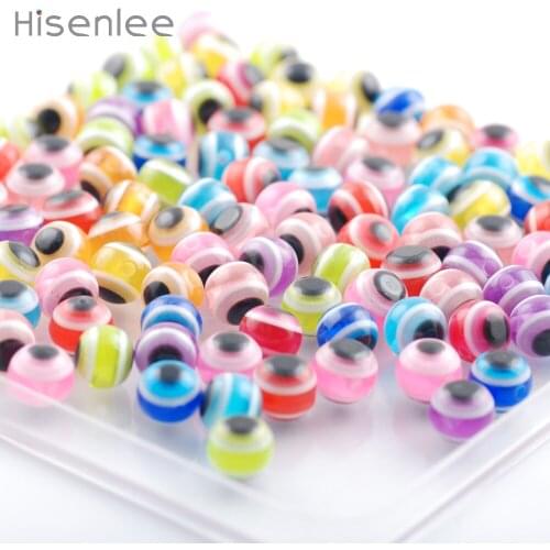 Hisenlee 300 Pcs/ Bag 8 colors 8mm New fashion circular evil Eye Beads Space DIY Bracelet / jewelry Making Beads
