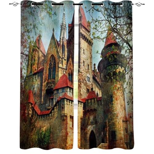 Retro Castle Window Curtains Kitchen Drapes Panel Home Decor Curtains for Living Room Curtains for Bedroom