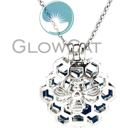 Honeycomb Bee Beads Cage Locket Pendant Perfume Diffuser Pearl Cage Necklace KK1177