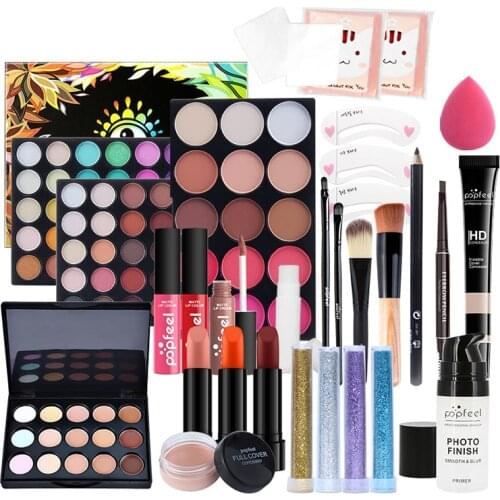 POPFEEL 25-piece Makeup Set All In One Full Makeup Kit Lipstick Liquid Foundation Eye Shadow Palette Eyelashes Cosmetics TSLM2