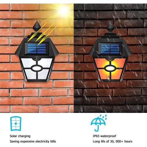 Retro Hex LED Flame Lamp Plastic Solar Energy Waterproof IP65 Courtyard Garden Outdoor Landscape Wall Night Light