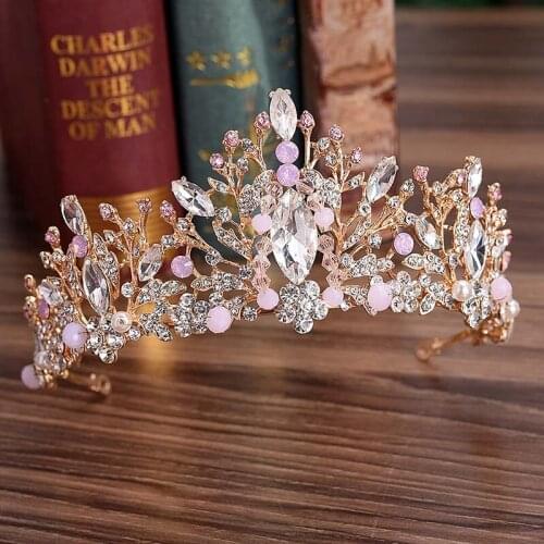 Luxury Gold Baroque Rhinestone Crystal Bride Crown Tiara Wedding Bridal Diadem Coronal Headpiece Hair Accessories Jewelry SL