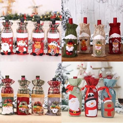 Christmas Wine Bottle Cover Linen Santa Claus Christmas Ornaments Christmas Decorations for Home Table Decor 2020 Navidad Gifts