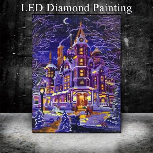 Shirliben 5d Full Round LED Diamond Painting With Light Night View 30x40cm Diamond Mosaic With Frame Rhinestone Diy Art LED3001