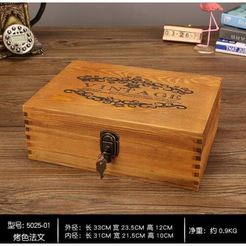Vintage Good quality Zakka vintage retro desktop wood storage box finishing wooden box lockable storage box classic style