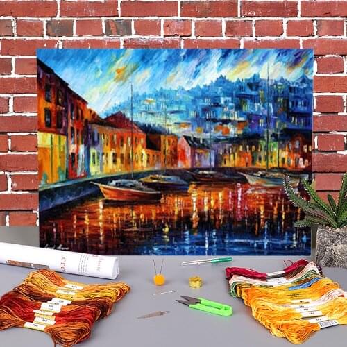 Blue Harbor Printed Water-Soluble Canvas 11CT Cross-Stitch Set Embroidery DMC Threads Knitting Handmade Sewing Different