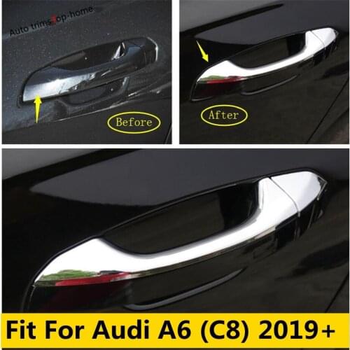 Yimaautotrims Outside Door Pull Doorknob Handle Protection Cap Cover Trim ABS For Audi A6 C8 2019 2020 2021 Carbon Fiber Look
