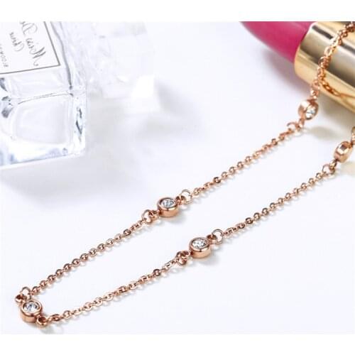YUN RUO Fashion Brand Woman Jewelry Rose Gold Color Seven Crystals Choker Necklace 316 L Stainless Steel Jewelry Girl Not Fade