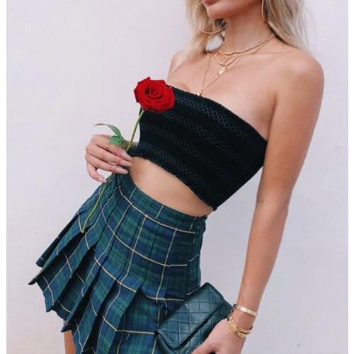 Womens Personality Plaid Pattern Skirt Summer Fashion High-waist Pleated A-line Short Skirt