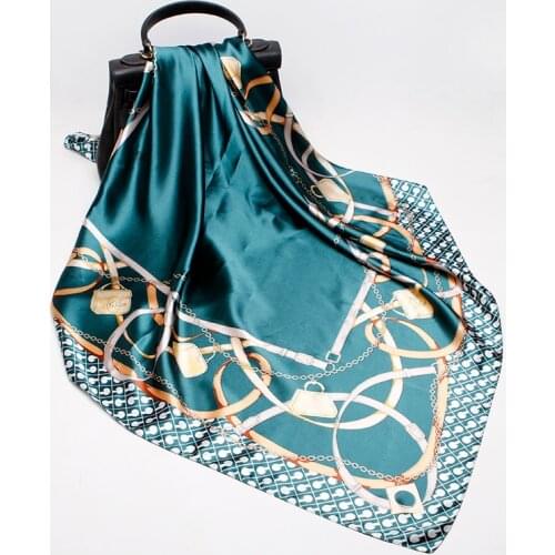 Fashion Scarves For Women Print Silk Satin Scarf Female Shawl Hijab Square Neck Scarfs For Ladies Shawls Wraps Bandana 90*90cm