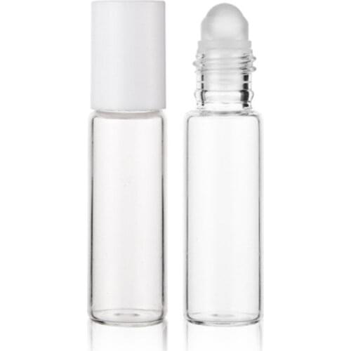 1000pcs/lot 10ml White Cap Transparent Clear Glass Roller Bottle Empty Ball Perfume Bottle
