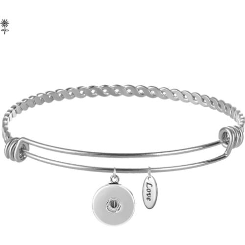 12mm,18mm Snap Button Ginger Snap Jewerly Expandable Wire Bracelet Stainless Steel, Charm Bangle Bracelet for Women