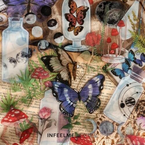 20 pcs/lot Mushroom Butterfly moon PET Stickers Scrapbooking Diy Supplies Diary Stationery Sticker Set Office Decoration