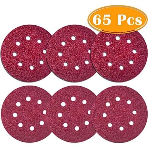 65Pcs Sanding Discs 5 Inch Sander Pads 60 80 120 180 240 320 sandpaper Disk Sand Sheets Grit for Random Orbit Sander Orbital Pal