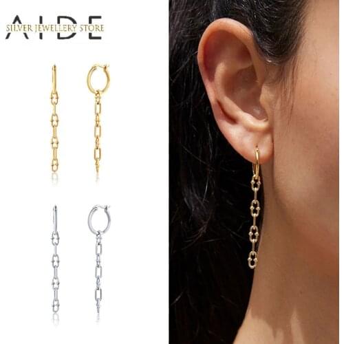 AIDE Exaggerated Long Lock Dangle Earrings For Women Fashion Punk Chain Piercing Huggie Earings Jewelry pendientes plata 925