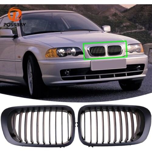 POSSBAY Car Racing Grills Front Kidney Grille Matte Black for BMW 3-Series E46 M3 Coupe/Cabrio 1999-2007 Auto Exterior Parts