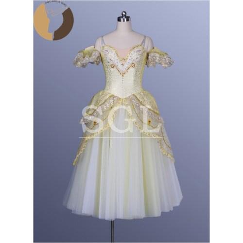 Free Shipping Classical Long Ballet Tutu Dress For Sale Gold Color Offer Custom Service 6 Layers Soft Tulle Skirt AT1071