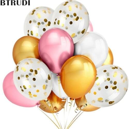 BTRUDI 30/50/100pcs 12inch Transparent sequin balloon set pink gold and white birthday party for child wedding descrption supply