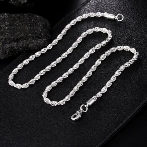 925 Sterling Silver 5MM Width 16-24"inch Men Rope Chain Fashion Unisex Party Wedding Gift Silver Chain Necklace Men Jewelry