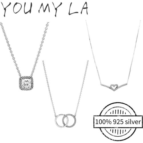 100% 925 Sterling Silver Pando Necklace Pendant Chain for Women Fashion Classic DIY Jewelry Gift