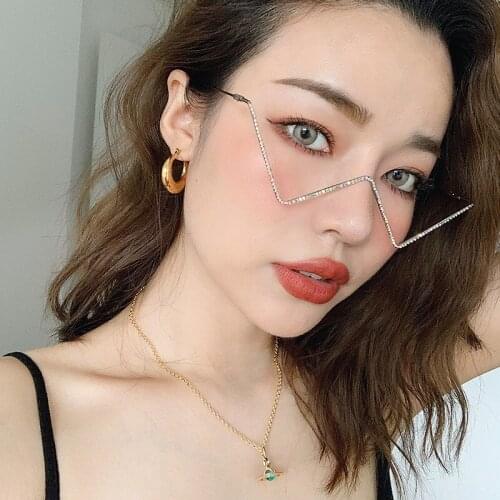 Design Fashion Eyeglasses Alloy Frame Women Water Drop Lensless Chain Pendant Half Frame Luxury Rhinestone Bling JDA3273