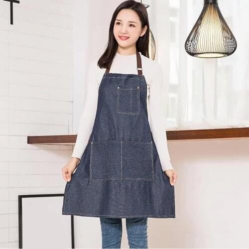 Unisex Solid Color Denim Cotton Greaseproof Apron with Adjustable Neck Strap Household Cleaning Tools Durable Sleeveless Apron