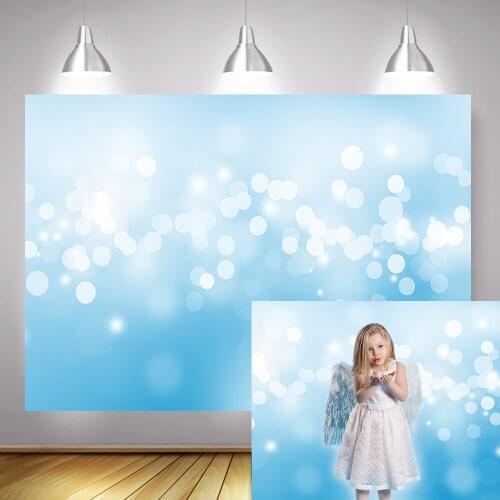 Bokeh Girl Birthday Party Selfie Backdrop Photography Light Blue Glitter Shiny Newborn Baby Children Portrait Background Photo
