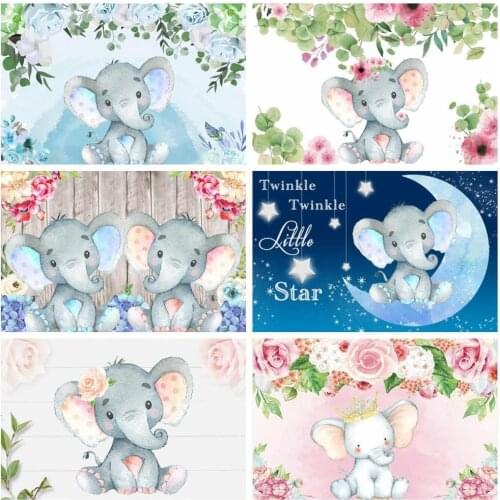 Elephant Baby Shower Backdrop Photography Moon Star Party Customized Banner Portrait Photo Background Photocall Photo Studio
