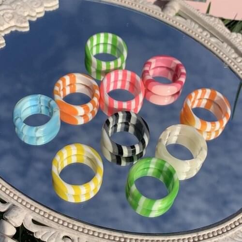 Ins Korean New Style Acrylic Ring Striped Salmon Colors Diy Stacking Resin Personality Design Cool Girl Rings Women Jewelry